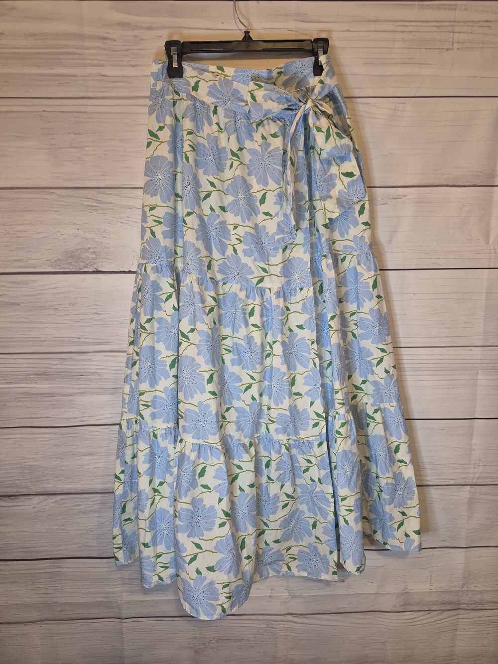 Who What Wear Blue Floral Tiered Maxi Wrap Skirt Cottagecore Vacation Style M - Picture 2 of 12